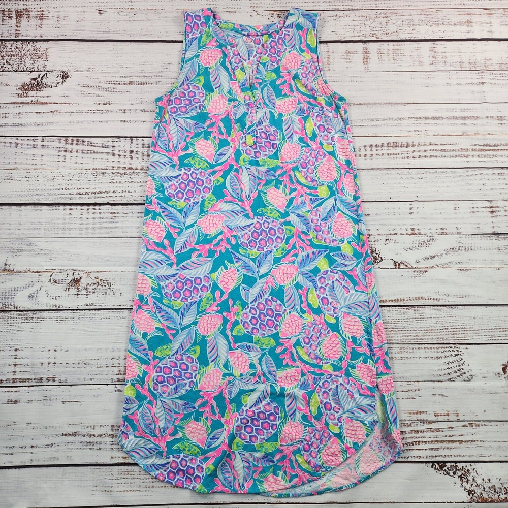 Lilly Pulitzer Naila Midi Dress Womens XS Maldives Green Turtle Wave Cotton Knit